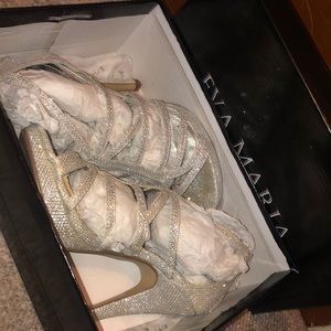 Silver high heels shoes never worn